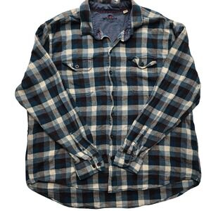 Woolrich Plaid‎ Flannel Button Up Shirt Blue Cotton Outdoor Mens XXL Fits Small